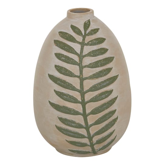 Tan Ceramic Coastal Style Vase, 10&#x22; x 7&#x22; x 7&#x22;